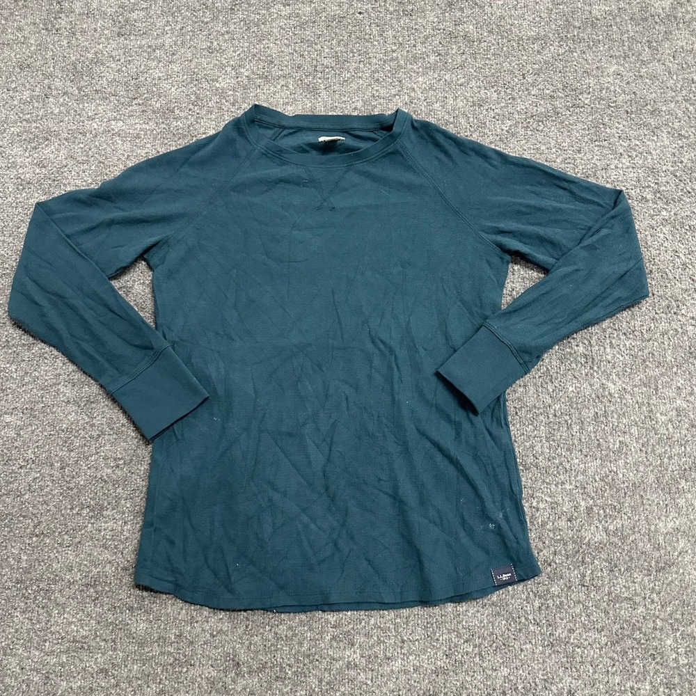 L.L. Bean Shirt Womens Size S Green Waffle Knit Thermal Cotton Raglan Top
